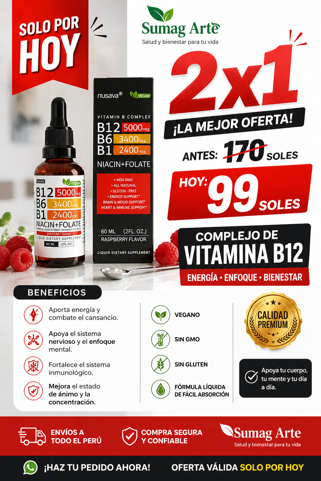 🔥 Complejo Vitamina B12: Energía Total -  OFERTA SOLO POR HOY 2X1😱😱🔥