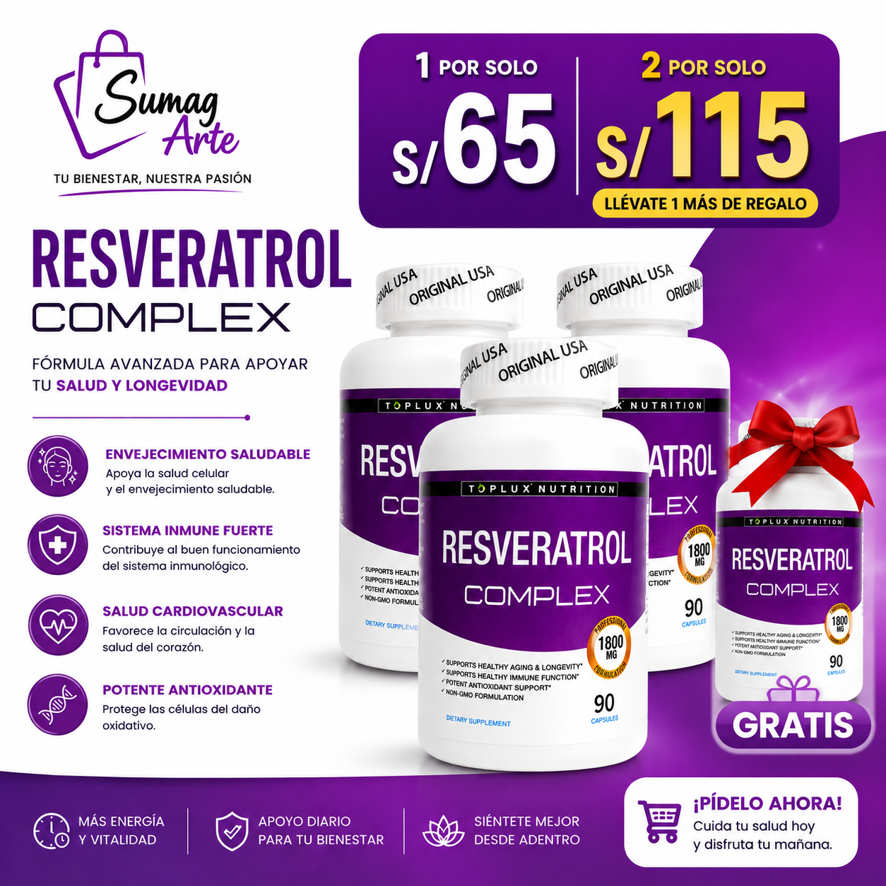 RESVERATROL COMPLEX 🔥 ✨ ¡Energía, juventud y bienestar en una sola cápsula llevate 2 y el siguiente te lo regalamos! ✨