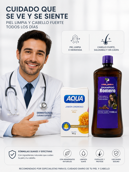 COMBO CUIDADO NATURAL SHAMPOO DE ROMERO CON CANELA + JABON DE MIEL 🥳🥳