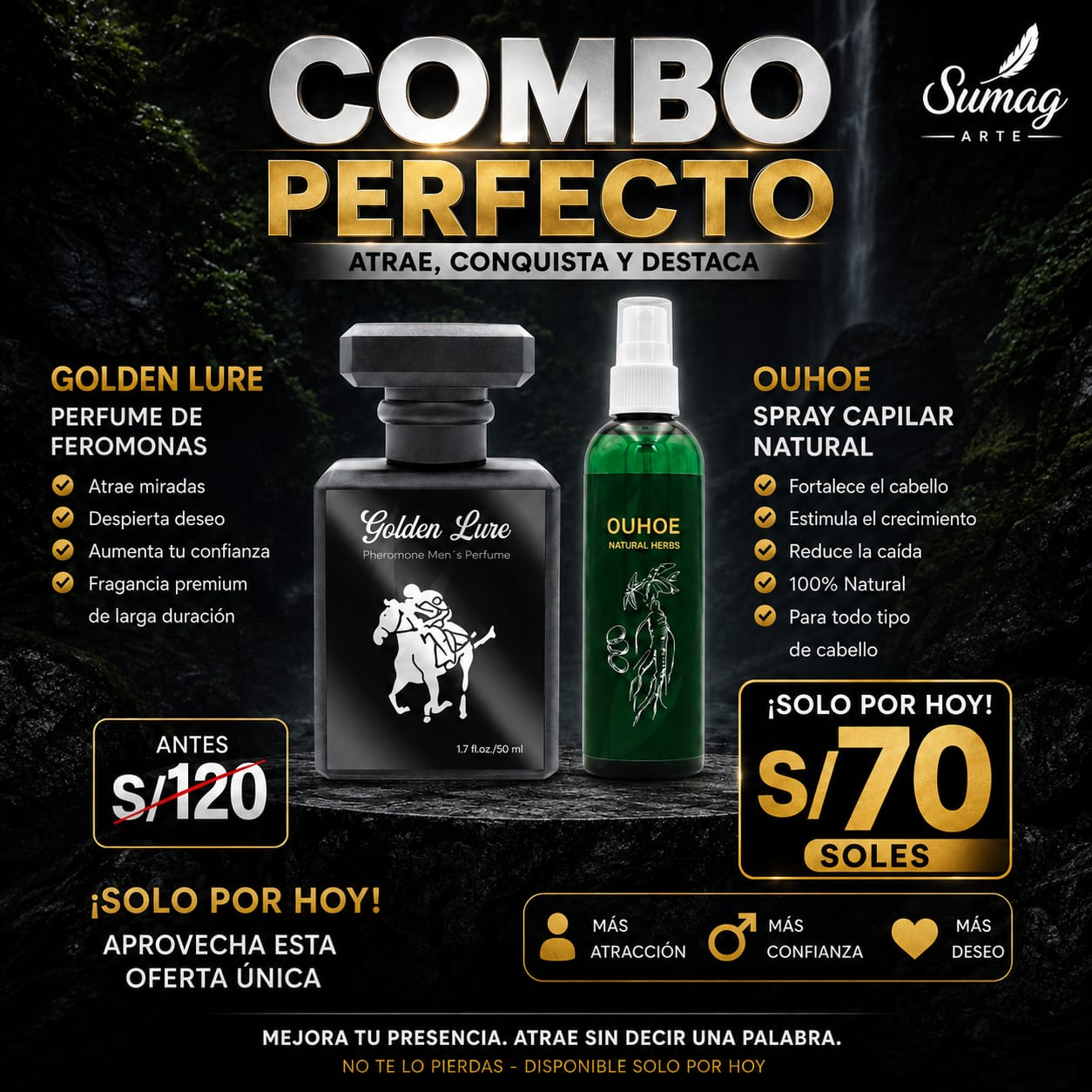 🔥 ¡COMBO IMPARABLE! PERFUME DE FEROMONAS + SPRAY CAPILAR QUHOE 🔥